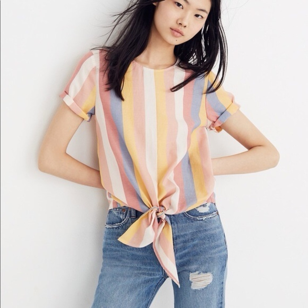 Madewell Button - Back Tie Tee In Sherbet Stripe - Picture 7 of 14